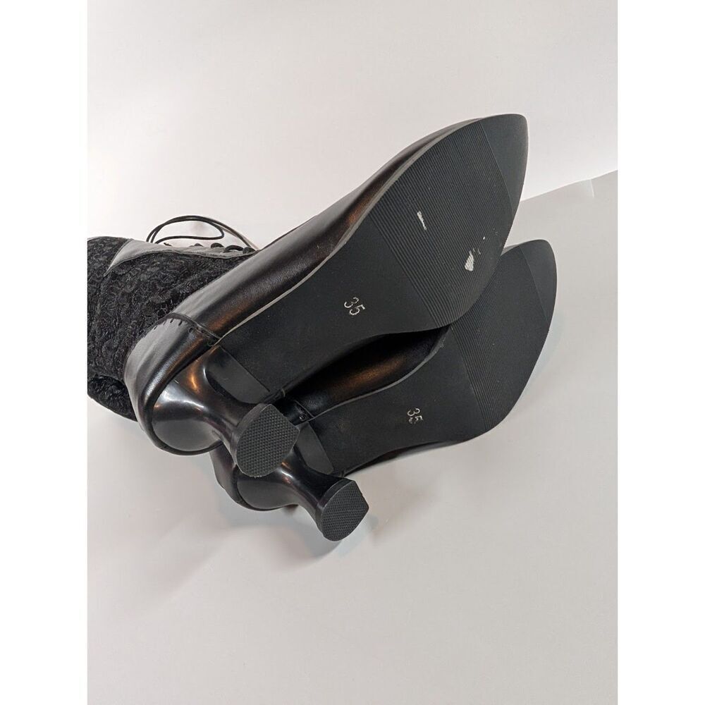 Victorian Goth Lace Up Boots Black Regency Kitten Heel Size 4.5-5 Pirate Cosplay - Picture 9 of 14